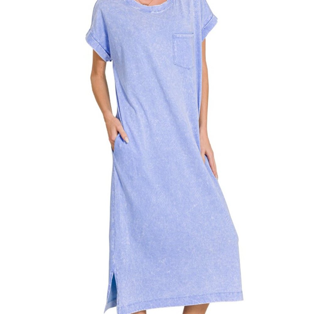 Zenana Washed Exposed‎ Seam Short Sleeve T-Shirt Dress